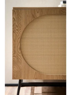 KADIMA DESIGN Regale & Schränke<Sideboard 140x80x40 cm Kommode Eiche-Dekor mit Rattan Geflecht