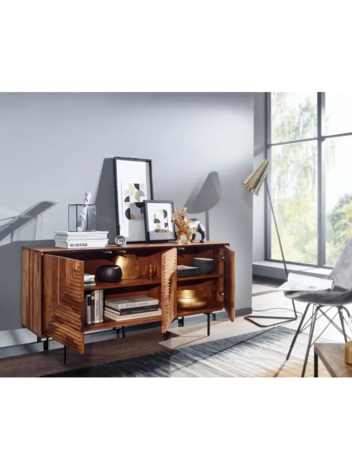 KADIMA DESIGN Regale & Schränke<Sideboard 148x72x40 cm Massivholz / Metall Anrichte, Kommode