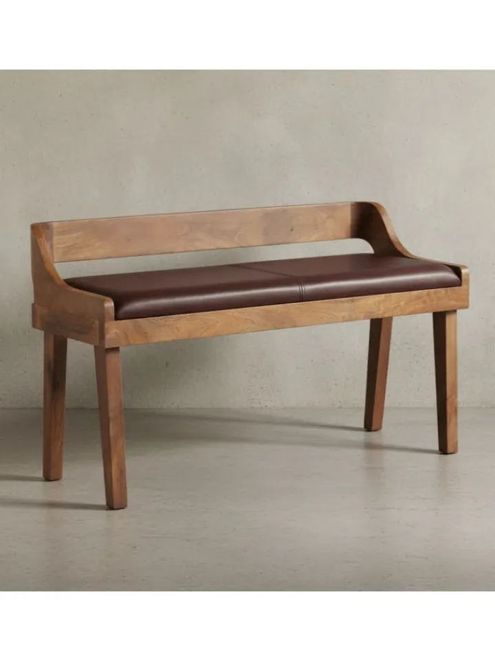 KADIMA DESIGN Sitzmöbel<Sitzbank | Echtleder/Holz, 108x63x43cm, Rückenlehne