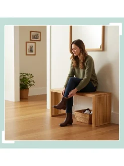 relaxdays Sitzmöbel<Sitzbank in Natur - (B)90 x (H)43 x (T)33 cm