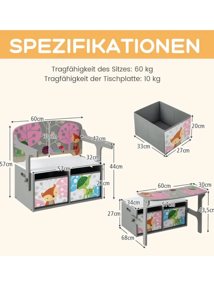 COSTWAY Möbel-Sets<Sitzgruppe 3 in1 in Grau