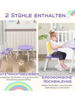 COSTWAY Möbel-Sets<Sitzgruppe 3 tlg. Set ab 3 Jahren mit Kiefernholzbeinen in Lila