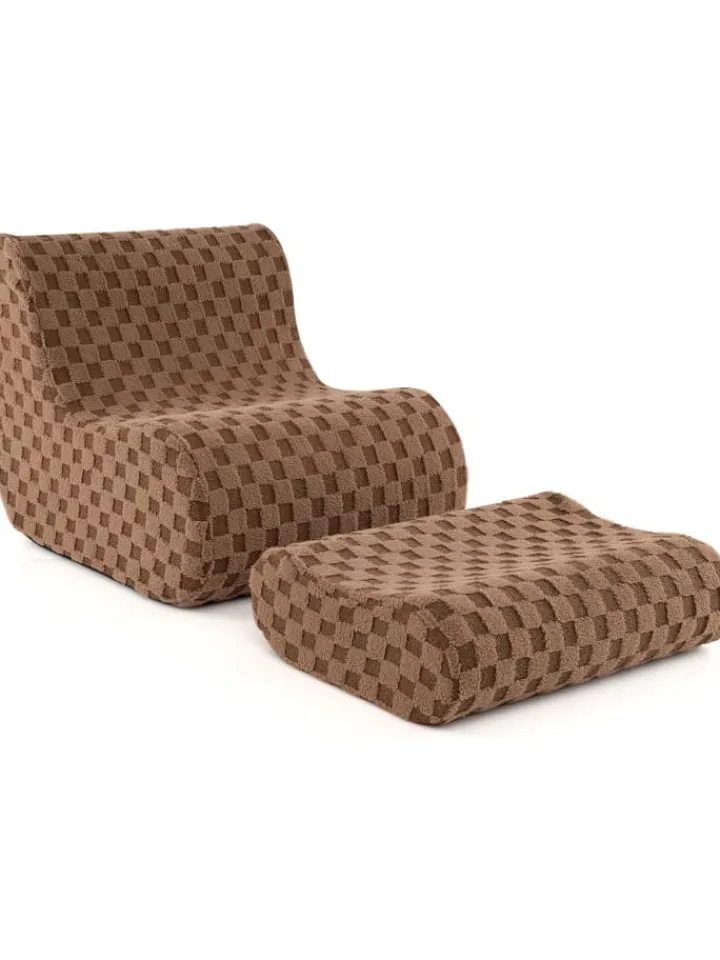 COSTWAY Sitzmöbel<Sitzsack Sessel mit Hocker in Braun