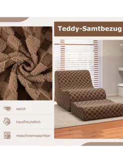 COSTWAY Sitzmöbel<Sitzsack Sessel mit Hocker in Braun