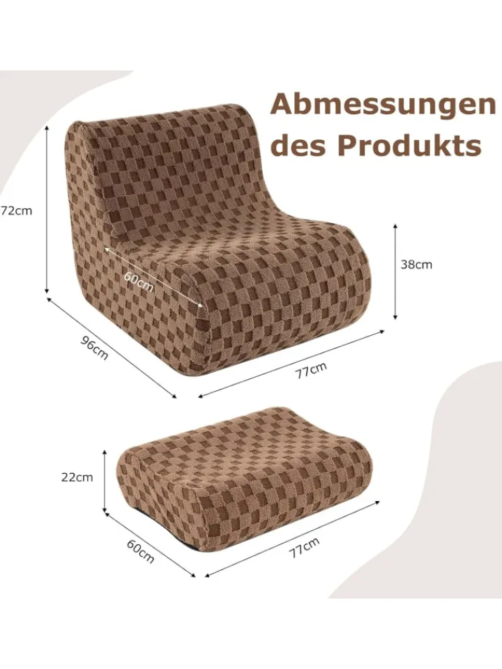 COSTWAY Sitzmöbel<Sitzsack Sessel mit Hocker in Braun