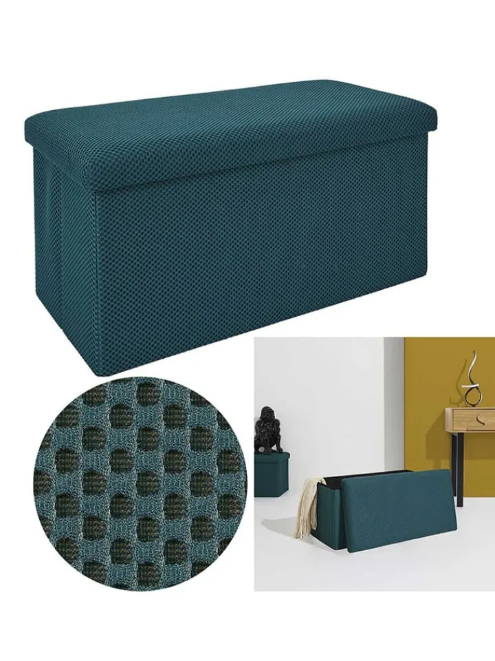 Rétro Chic Sitzmöbel<Sitztruhe "Atome" in Petrol - (B)77 x (H)38 x (T)38 cm