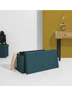 Rétro Chic Sitzmöbel<Sitztruhe "Atome" in Petrol - (B)77 x (H)38 x (T)38 cm