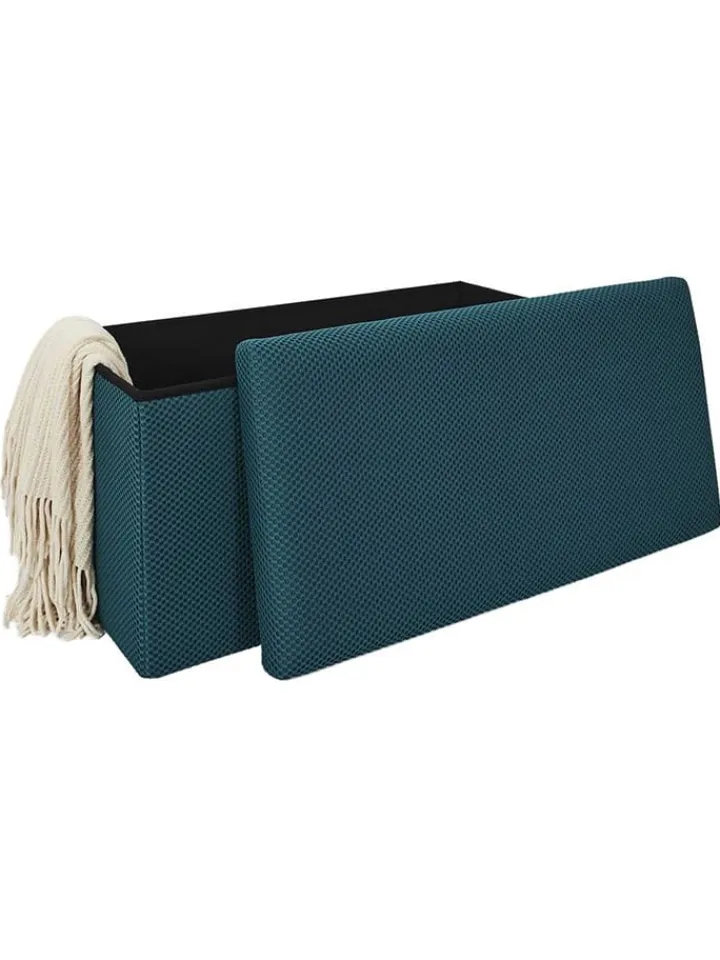 Rétro Chic Sitzmöbel<Sitztruhe "Atome" in Petrol - (B)77 x (H)38 x (T)38 cm
