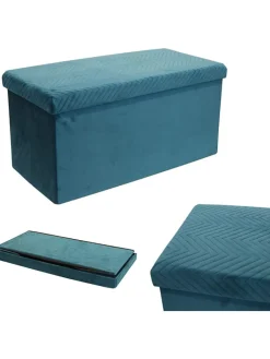 Rétro Chic Sitzmöbel<Sitztruhe in Petrol - (B)76 x (H)38 x (T)38 cm