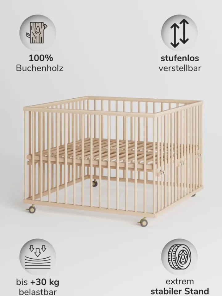 Sämann Babymöbel<Laufgitter mit Lattenrost & Schlupfsprossen - natur - Premium Kollektion