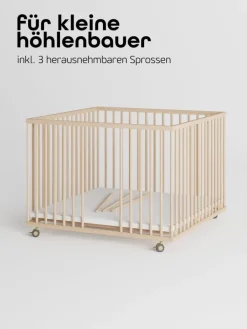 Sämann Babymöbel<Laufgitter mit Lattenrost & Schlupfsprossen - natur - Premium Kollektion