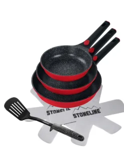 Stoneline Kochgeschirr<SMART Pfannen-Set 3-teilig, abnehmbarer Griff in Rubin rot