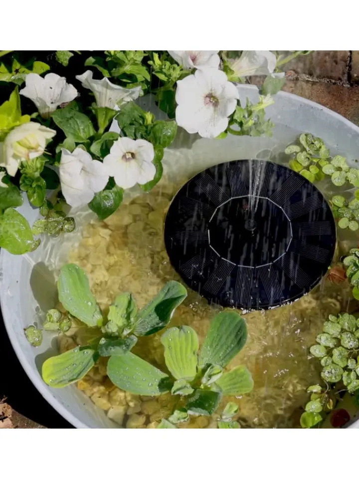 GORANDO Gartendekoration<Solar Teichpumpe schwimmende Fontäne 4 Aufsätze D: 16cm in schwarz
