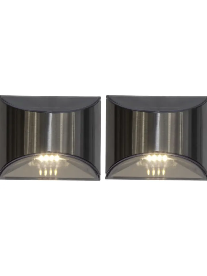 STAR Trading Außenbeleuchtung<Solar-Wandleuchten ,Wally', 2er-Set, LED, Metall, silber, H 8cm, B 10c