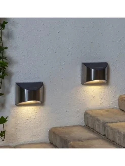 STAR Trading Außenbeleuchtung<Solar-Wandleuchten ,Wally', 2er-Set, LED, Metall, silber, H 8cm, B 10c