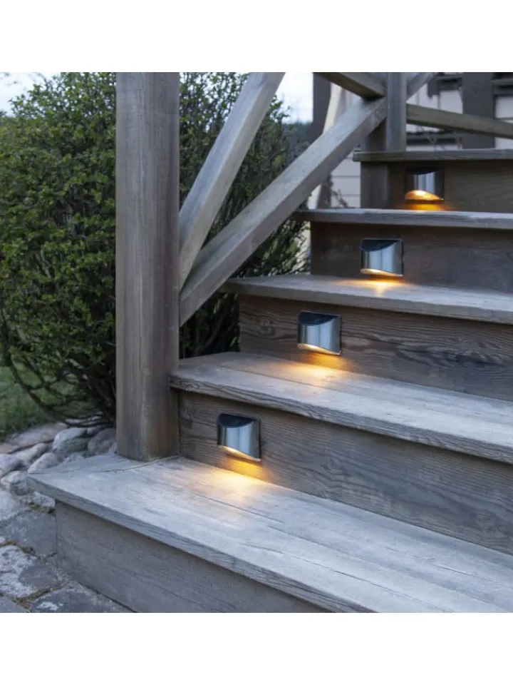 STAR Trading Außenbeleuchtung<Solar-Wandleuchten ,Wally', 2er-Set, LED, Metall, silber, H 8cm, B 10c