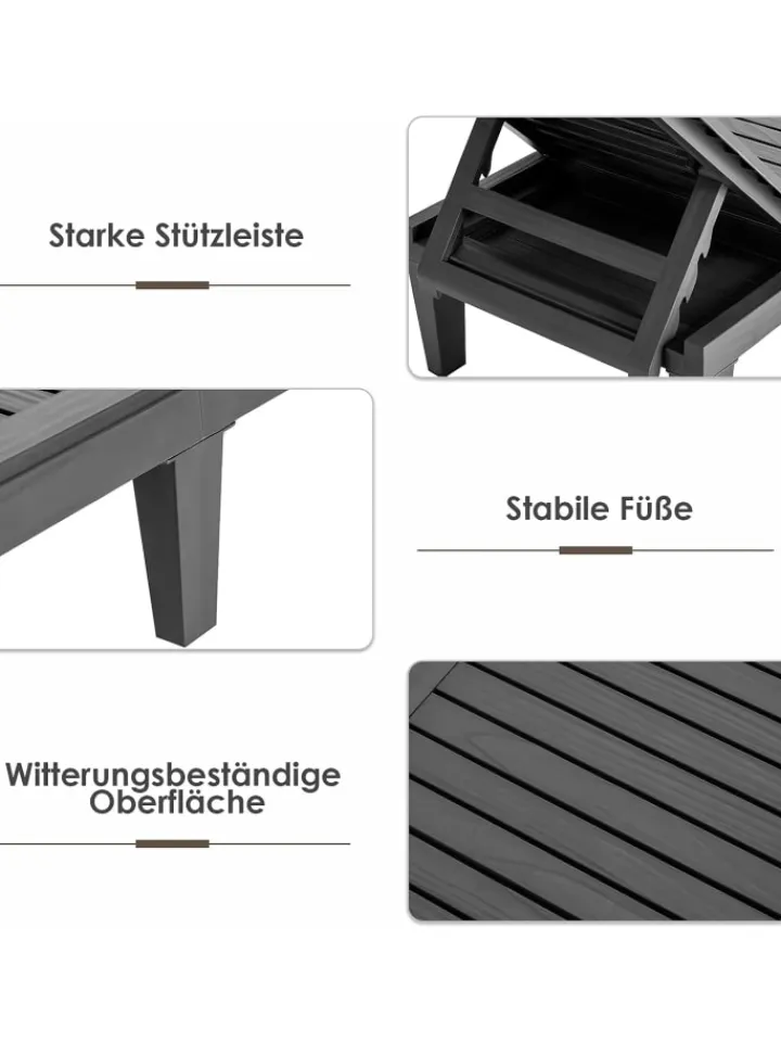 COSTWAY Gartenmöbel<Sonnenliege 190 cm verstellbar in Schwarz