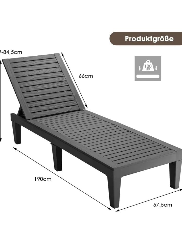 COSTWAY Gartenmöbel<Sonnenliege 190 cm verstellbar in Schwarz