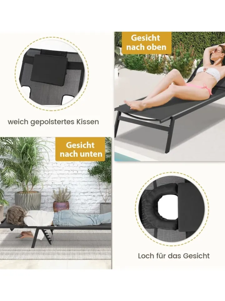 COSTWAY Gartenmöbel<Sonnenliege in Schwarz