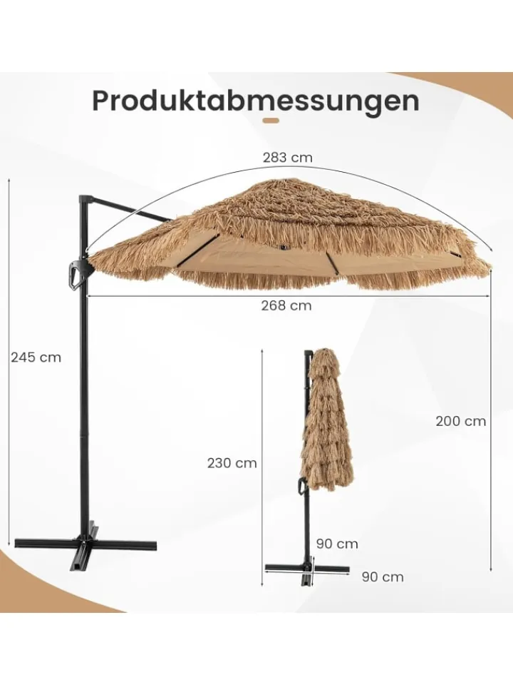 COSTWAY Gartenmöbel<Sonnenschirm Hawaii 270 cm in Braun