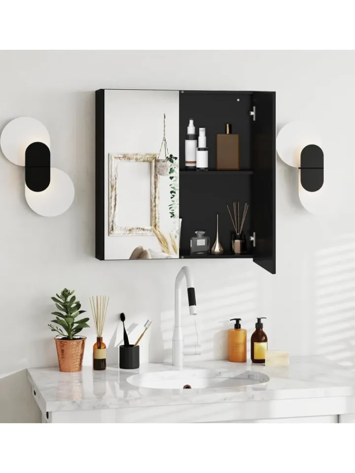 COSTWAY Badmöbel|Badezimmermöbel<Spiegelschrank Bad 62 x 11,5 x 65cm in Schwarz