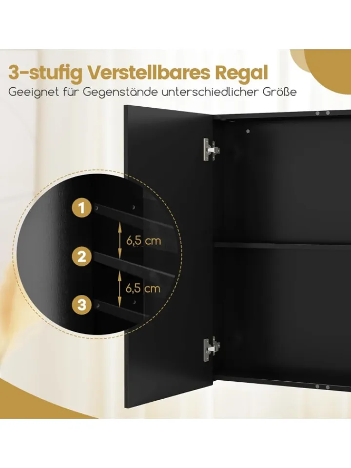 COSTWAY Badmöbel|Badezimmermöbel<Spiegelschrank Bad 62 x 11,5 x 65cm in Schwarz