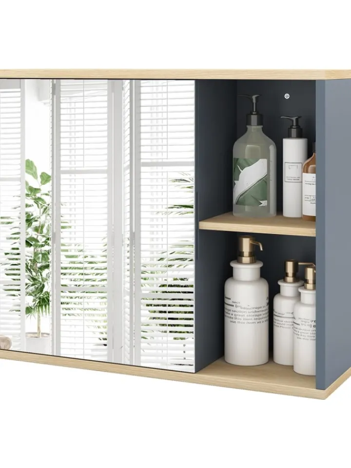 COSTWAY Badmöbel<Spiegelschrank Bad hängend 60 x 20 x 50 cm in Grau