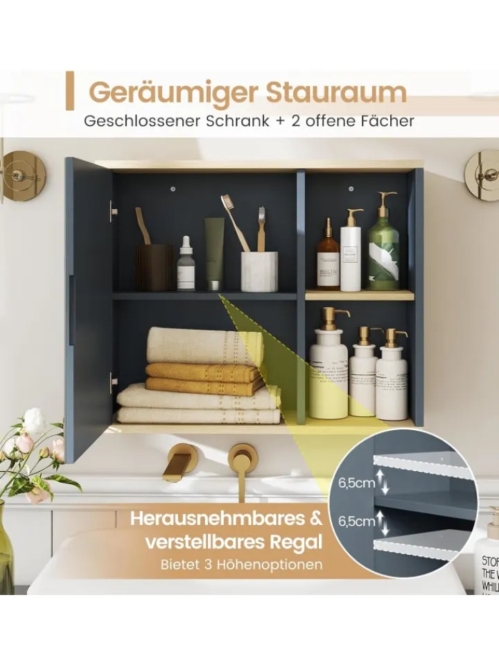COSTWAY Badmöbel<Spiegelschrank Bad hängend 60 x 20 x 50 cm in Grau