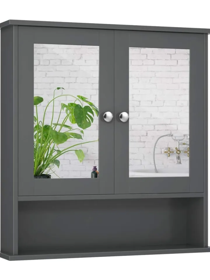 COSTWAY Badmöbel|Badezimmermöbel<Spiegelschrank Badezimmer in Grau