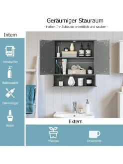 COSTWAY Badmöbel|Badezimmermöbel<Spiegelschrank Badezimmer in Grau