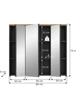 xonox.home Badmöbel<Spiegelschrank in Basalt grau/Artisan Eiche - (B) 80 x (H) 73 x (T) 21