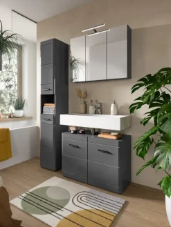 xonox.home Badmöbel|Badezimmermöbel<Spiegelschrank in grau/grau - (B) 80 x (H) 60 x (T) 15