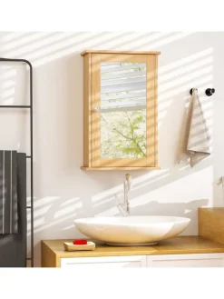 COSTWAY Badmöbel|Badezimmermöbel<Spiegelschrank in Hellbraun