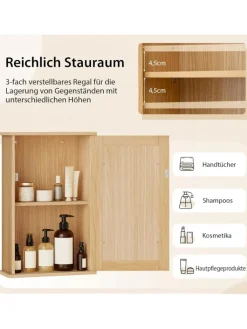 COSTWAY Badmöbel|Badezimmermöbel<Spiegelschrank in Hellbraun
