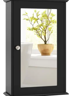 COSTWAY Badmöbel|Badezimmermöbel<Spiegelschrank in Schwarz
