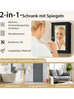 COSTWAY Badmöbel|Badezimmermöbel<Spiegelschrank in Schwarz