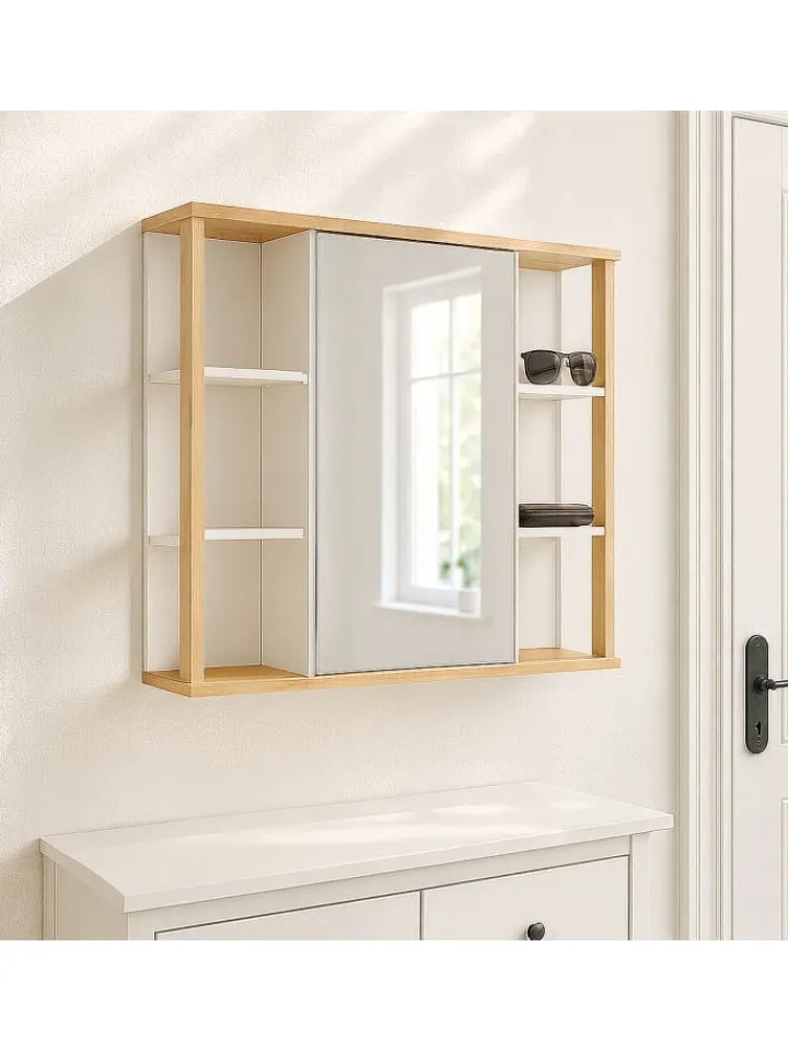 relaxdays Badmöbel<Spiegelschrank in Weiß - (B)62 x (H)64 x (T)21 cm