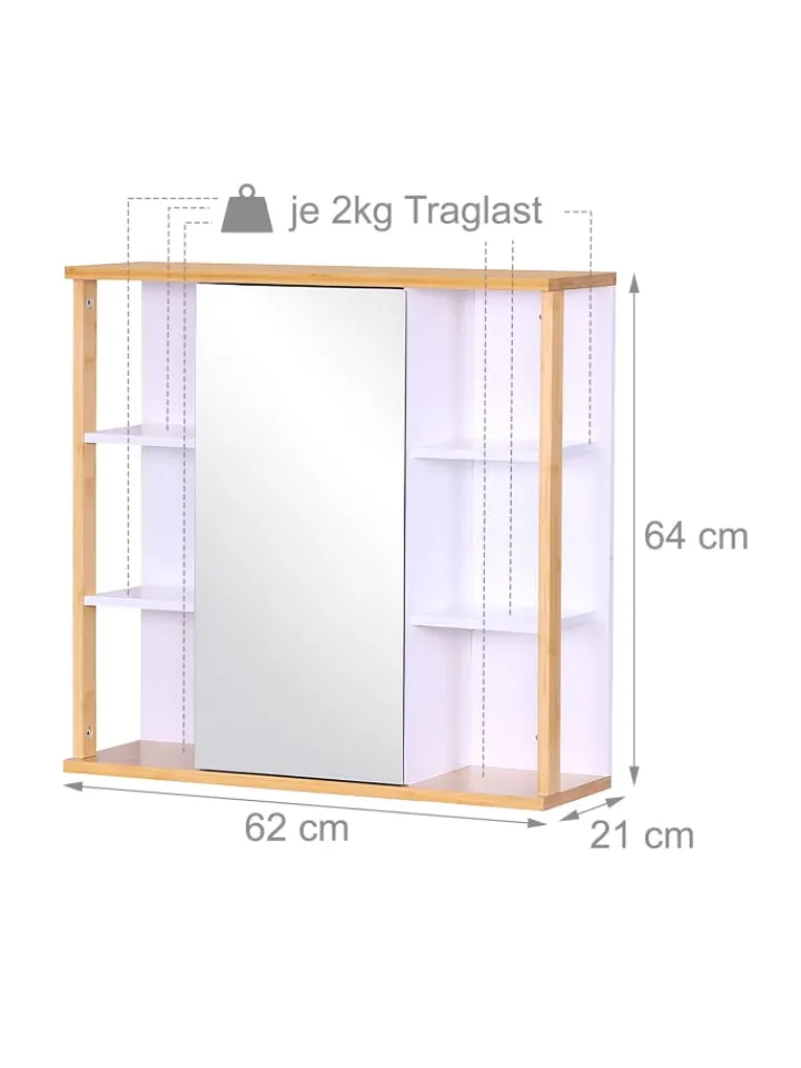 relaxdays Badmöbel<Spiegelschrank in Weiß - (B)62 x (H)64 x (T)21 cm