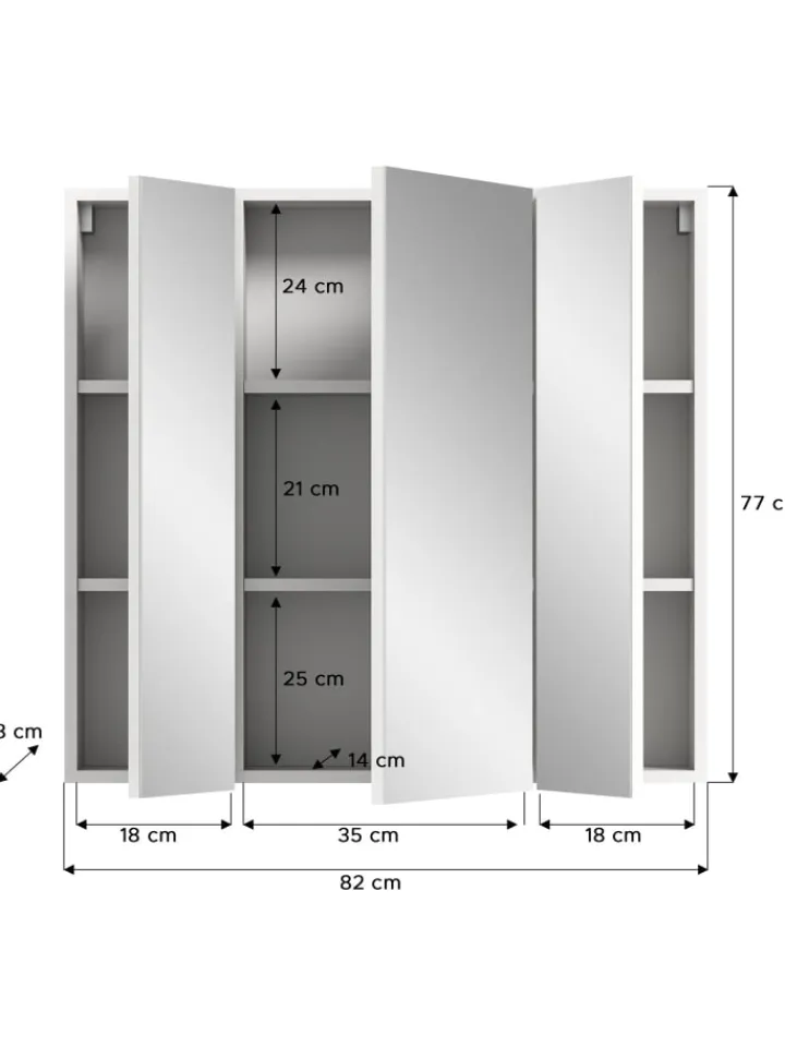 xonox.home Badmöbel<Spiegelschrank in weiß Melamin/weiß hochglanz - (B) 82 x (H) 77 x (T) 18