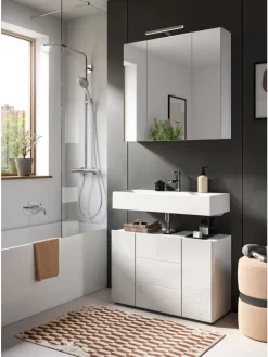 xonox.home Badmöbel<Spiegelschrank in weiß Melamin/weiß hochglanz - (B) 82 x (H) 77 x (T) 18