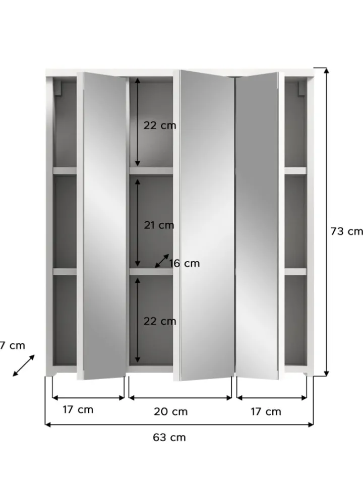 xonox.home Badmöbel|Badezimmermöbel<Spiegelschrank in weiß/weiß hochglanz - (B) 63 x (H) 73 x (T) 21