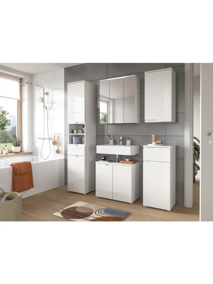 xonox.home Badmöbel|Badezimmermöbel<Spiegelschrank in weiß/weiß hochglanz - (B) 63 x (H) 73 x (T) 21