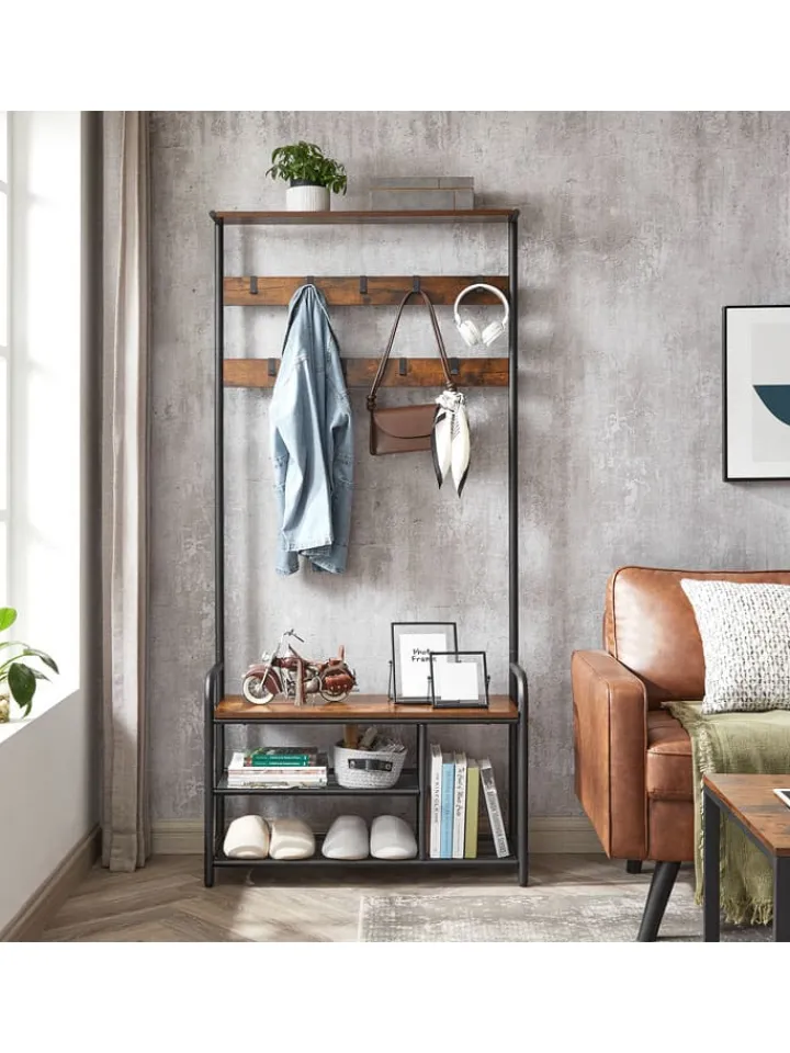 Songmics Regale & Schränke|Garderoben<Standgarderobe in Braun/ Schwarz - (B)85 x (H)180 x (T)30 cm