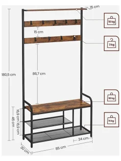 Songmics Regale & Schränke|Garderoben<Standgarderobe in Braun/ Schwarz - (B)85 x (H)180 x (T)30 cm