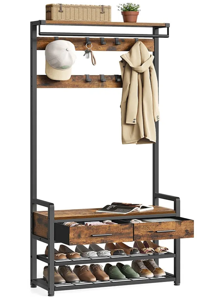 Songmics Garderoben|Regale & Schränke<Standgarderobe in Braun/ Schwarz - (B)80 x (H)181 x (T)30 cm