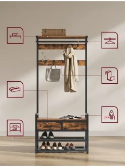 Songmics Garderoben|Regale & Schränke<Standgarderobe in Braun/ Schwarz - (B)80 x (H)181 x (T)30 cm