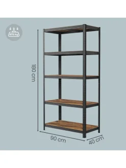 Songmics Regale & Schränke<Standregal in Braun/ Schwarz - (B)90 x (H)180 x (T)40 cm