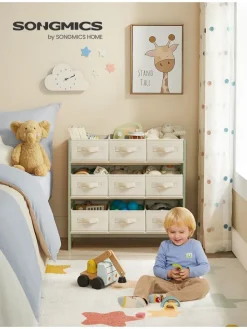 Songmics Kindermöbel<Standregal in Creme/ Hellgrün - (B)62,5 x (H)60 x (T)29,5 cm
