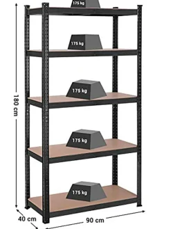 SONGMICS Regale & Schränke<Standregal in Schwarz/ Hellbraun - (B)90 x (H)180 x (T)40 cm