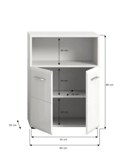 xonox.home Badmöbel<Standschrank breit in Weiß/Weiß Hochglanz - (B) 60 x (H) 80 x (T) 30